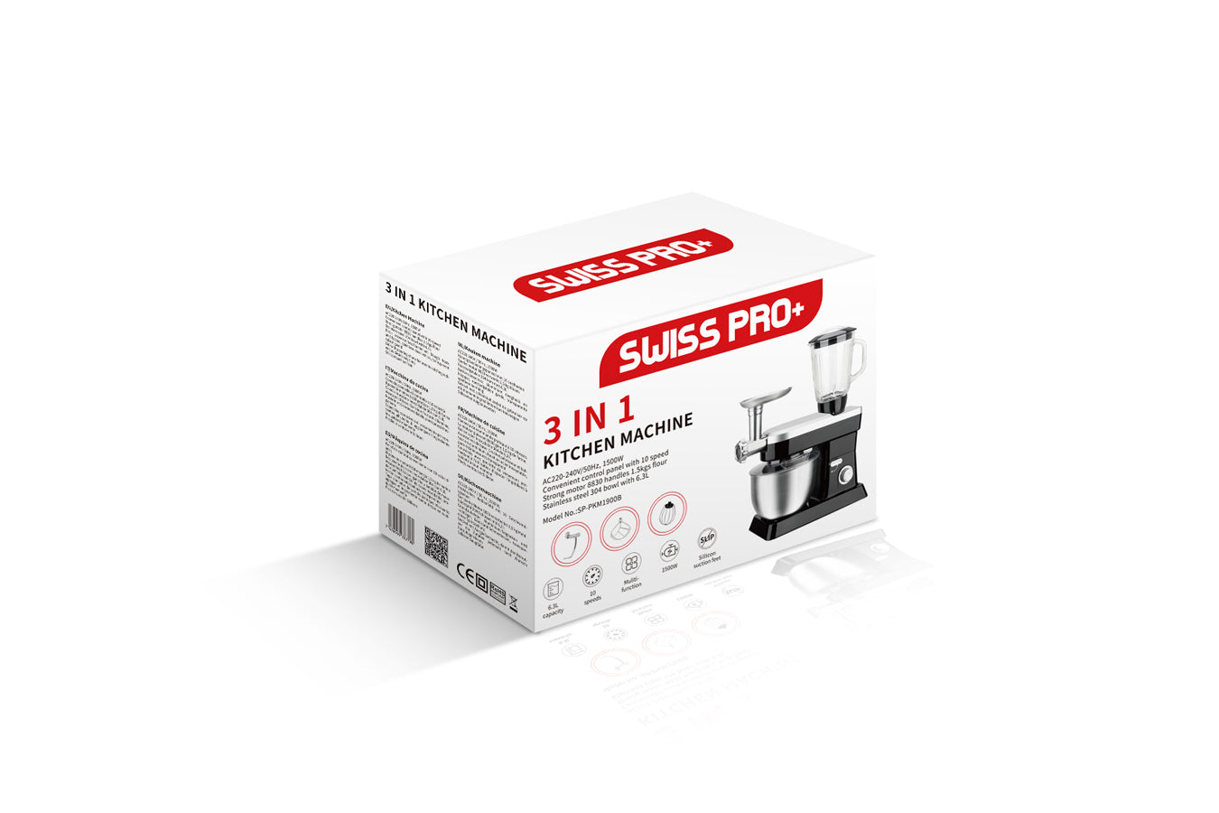 Food Processor 6.3L 1500W  - Powerful 3-in-1 - Blender, Meat Grinder, Mix  -  Black - SP-PKM1900B