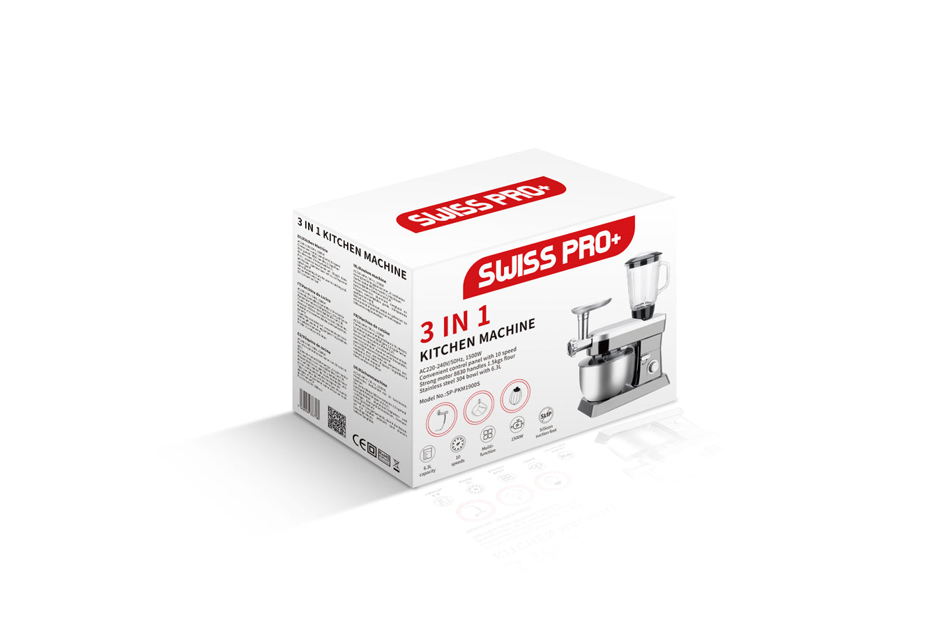 Food Processor 6.3L 1500W  - Powerful 3-in-1 - Blender, Meat Grinder, Mix  -  Silver - SP-PKM1900S