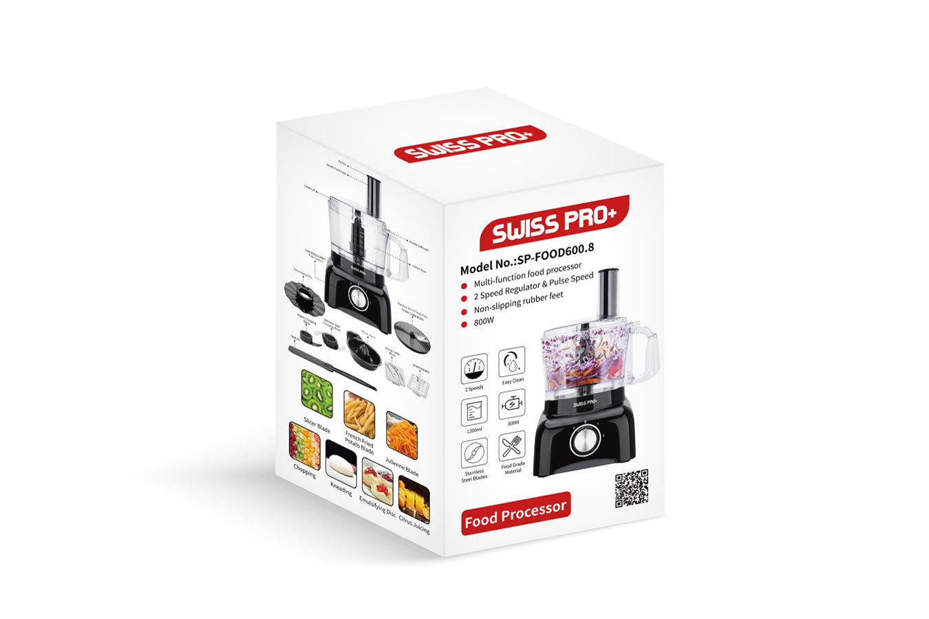 Food Processor 13 Pieces - Kitchen Mixer - Vegetable Cutter Electric  - Food Processor - Plastic - Black - 1.2 L - 800 W - SP-FOOD600.8B