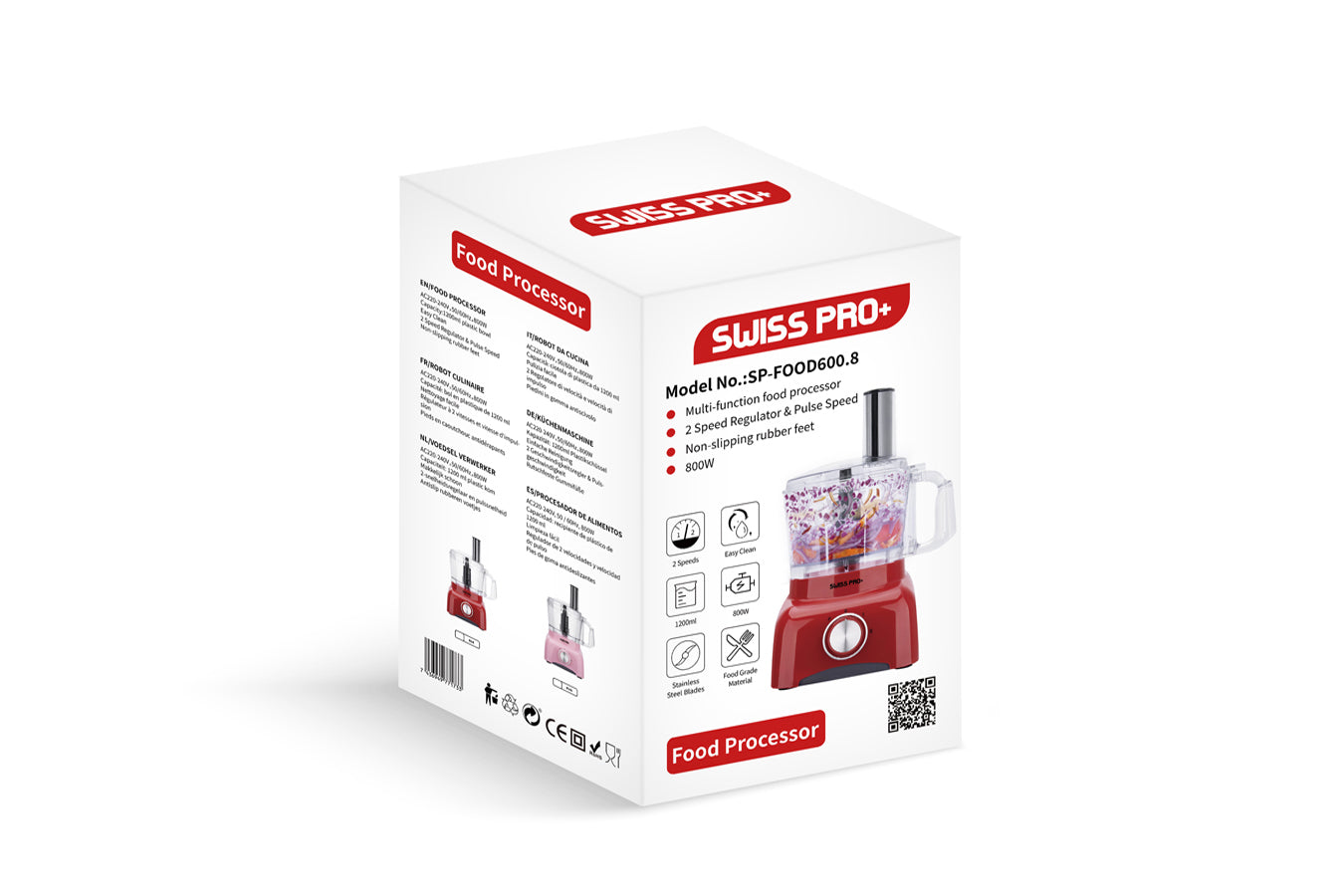 Food Processor 13 Pieces - Kitchen Mixer - Vegetable Cutter Electric  - Food Processor - Plastic - Red - 1.2 L - 800 W - SP-FOOD600.8R
