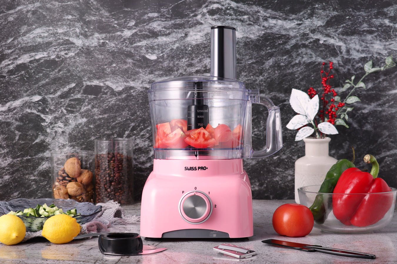 Food Processor 13 Pieces - Kitchen Mixer - Vegetable Cutter Electric  - Food Processor - Plastic - Pink - 1.2 L - 800 W - FOOD600.8P