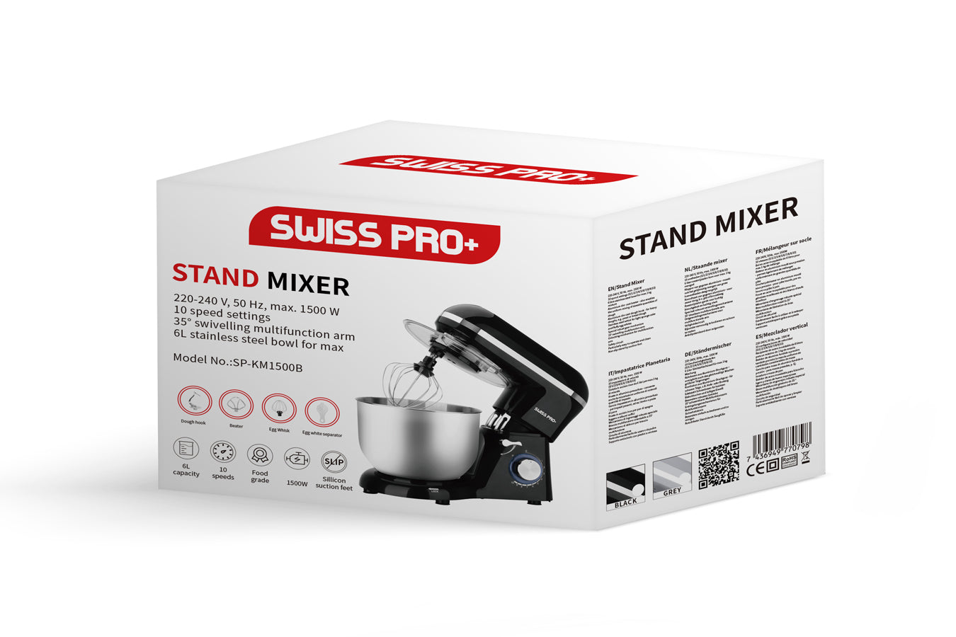 Powerful Food Processor - Stand Mixer - 6L - 1500W - Silver & Black - SP-KM1500B