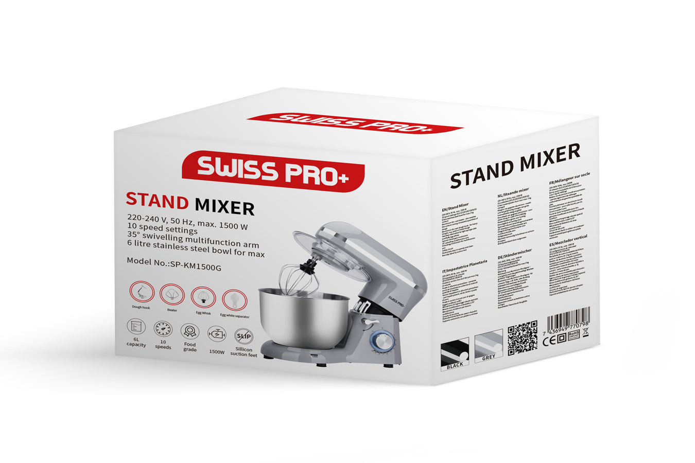 Powerful Food Processor - Stand Mixer - 6L 1500W - Silver & Grey - SP-KM1500G