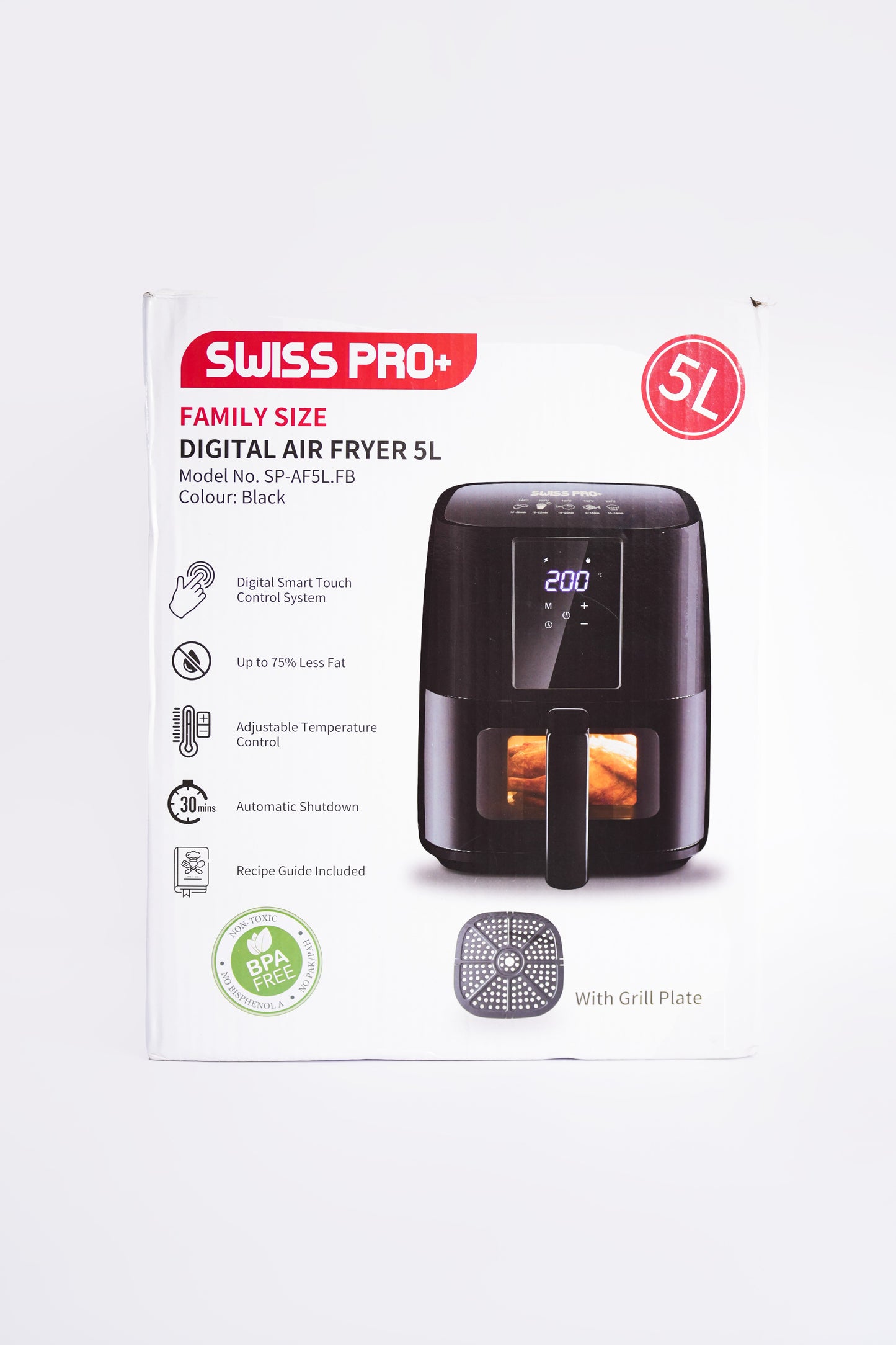 Digital Air Fryer - Stainless Steel -  See Through Window Black & Gold - 5L- 1450W  SP-AF5L.FB