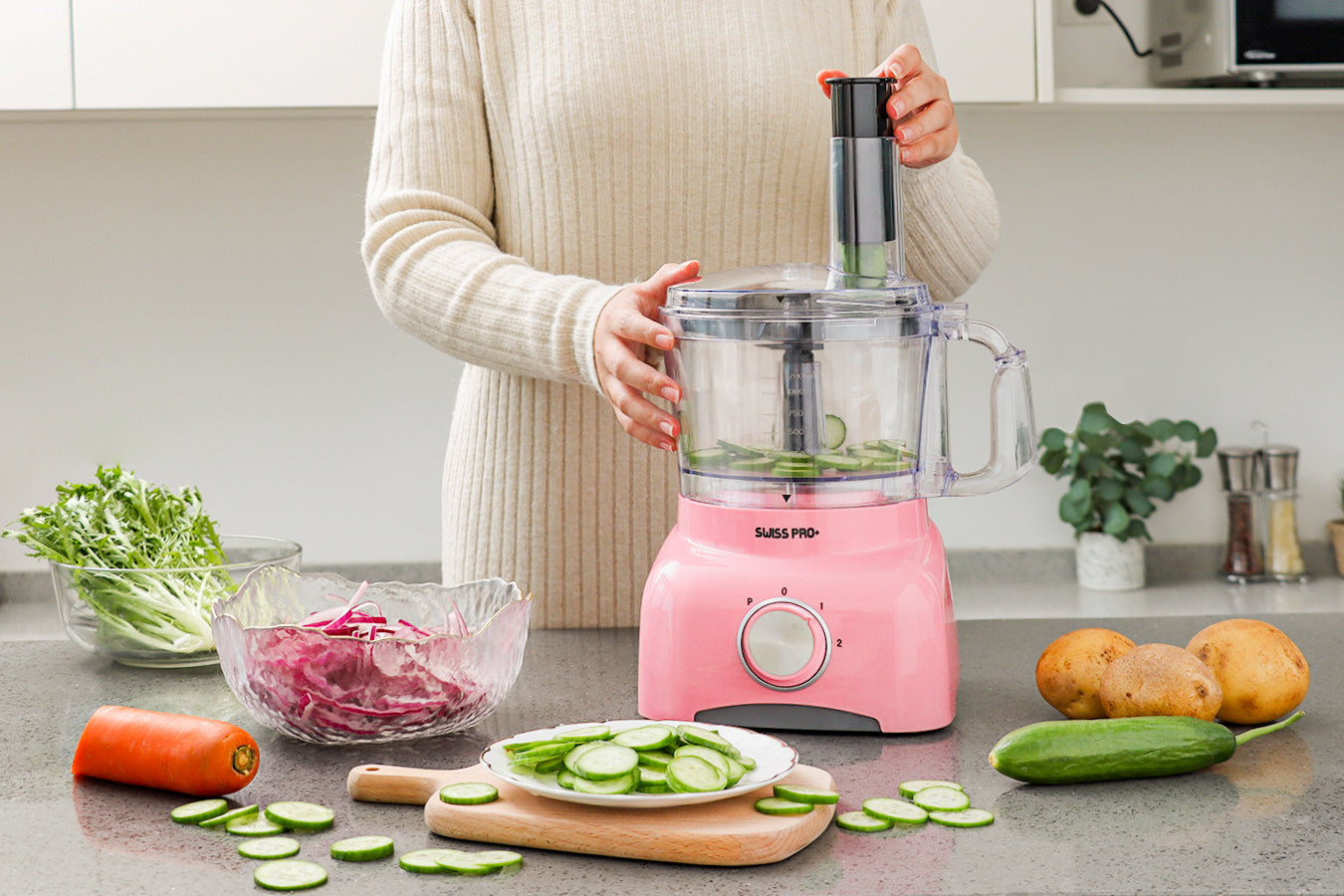 Food Processor 13 Pieces - Kitchen Mixer - Vegetable Cutter Electric  - Food Processor - Plastic - Pink - 1.2 L - 800 W - FOOD600.8P