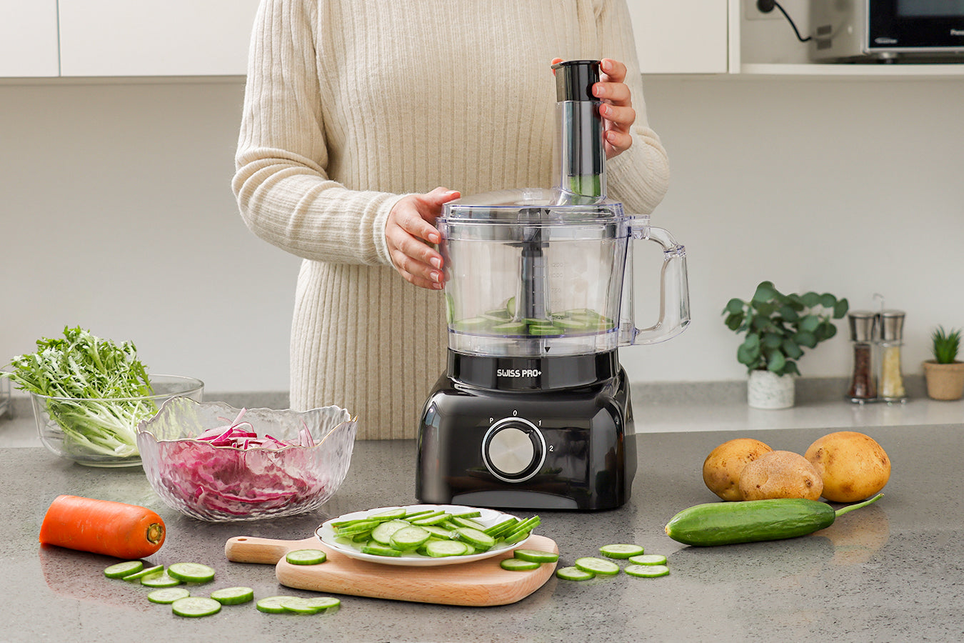 Food Processor 13 Pieces - Kitchen Mixer - Vegetable Cutter Electric  - Food Processor - Plastic - Black - 1.2 L - 800 W - SP-FOOD600.8B