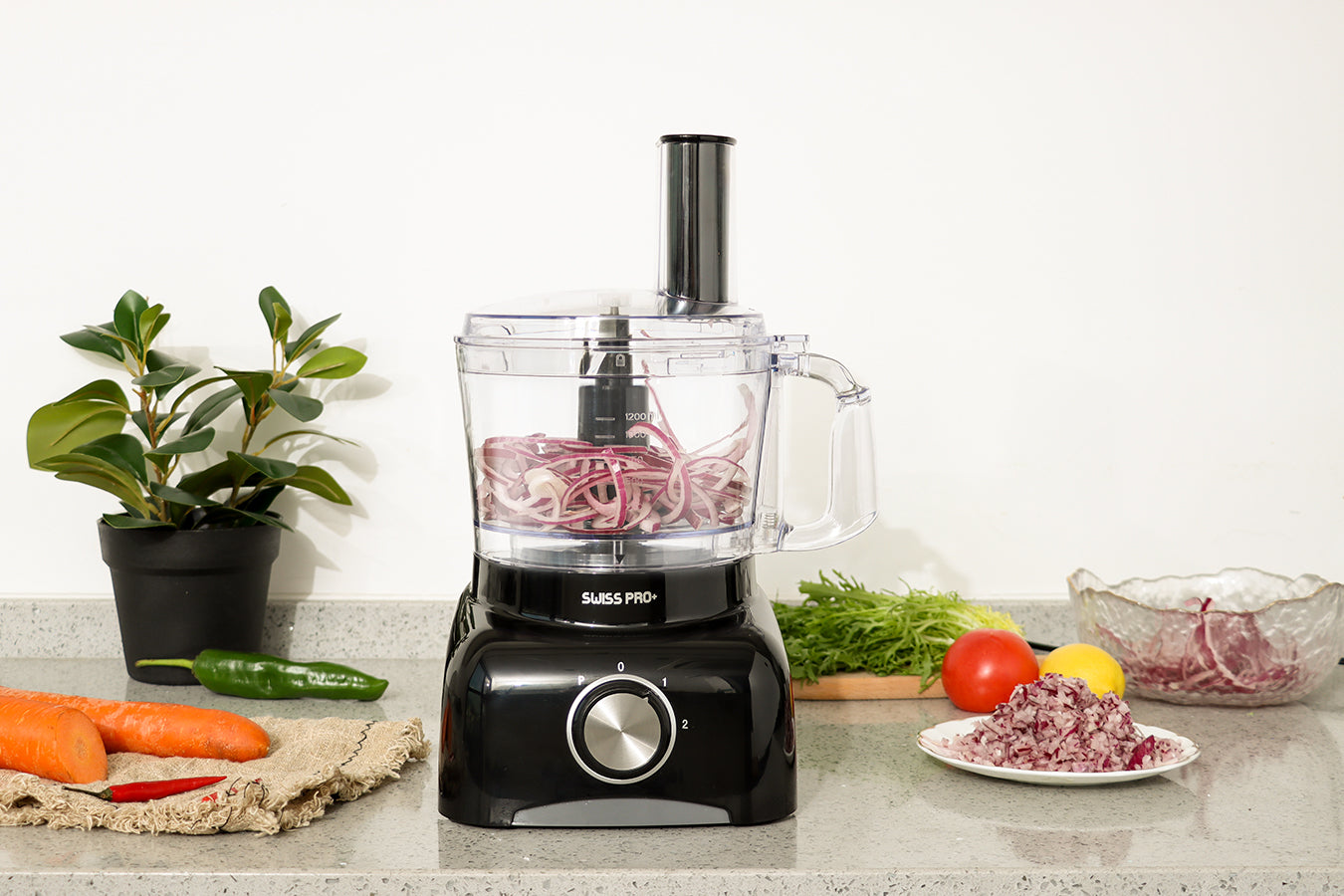Food Processor 13 Pieces - Kitchen Mixer - Vegetable Cutter Electric  - Food Processor - Plastic - Black - 1.2 L - 800 W - SP-FOOD600.8B