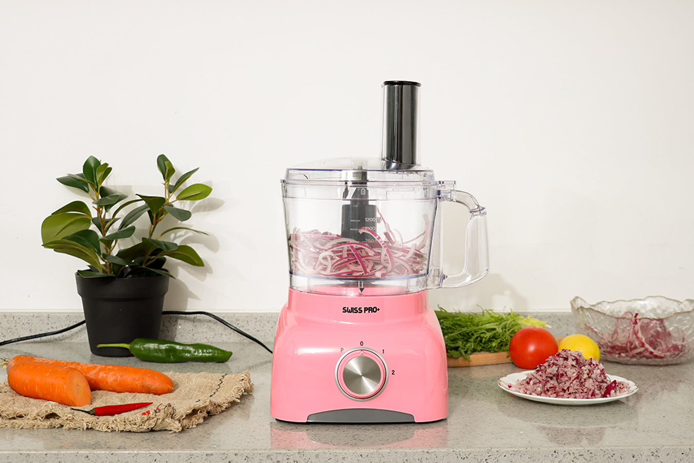 Food Processor 13 Pieces - Kitchen Mixer - Vegetable Cutter Electric  - Food Processor - Plastic - Pink - 1.2 L - 800 W - FOOD600.8P