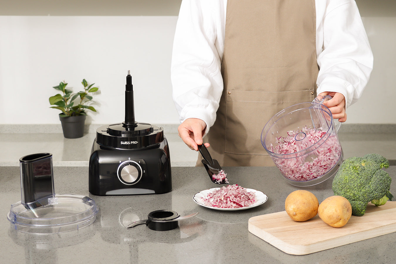 Food Processor 13 Pieces - Kitchen Mixer - Vegetable Cutter Electric  - Food Processor - Plastic - Black - 1.2 L - 800 W - SP-FOOD600.8B