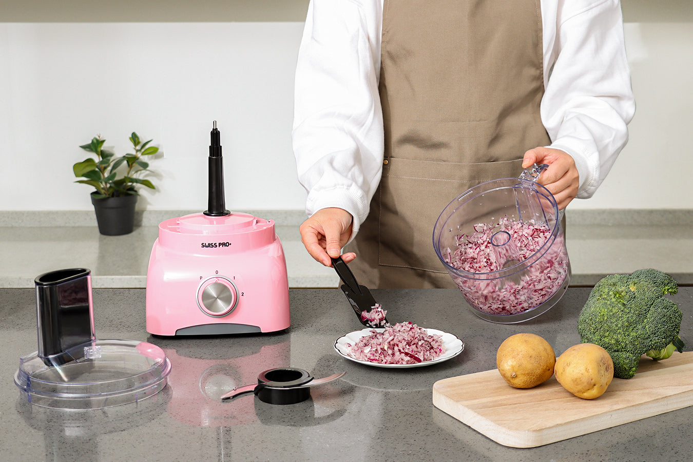 Food Processor 13 Pieces - Kitchen Mixer - Vegetable Cutter Electric  - Food Processor - Plastic - Pink - 1.2 L - 800 W - FOOD600.8P