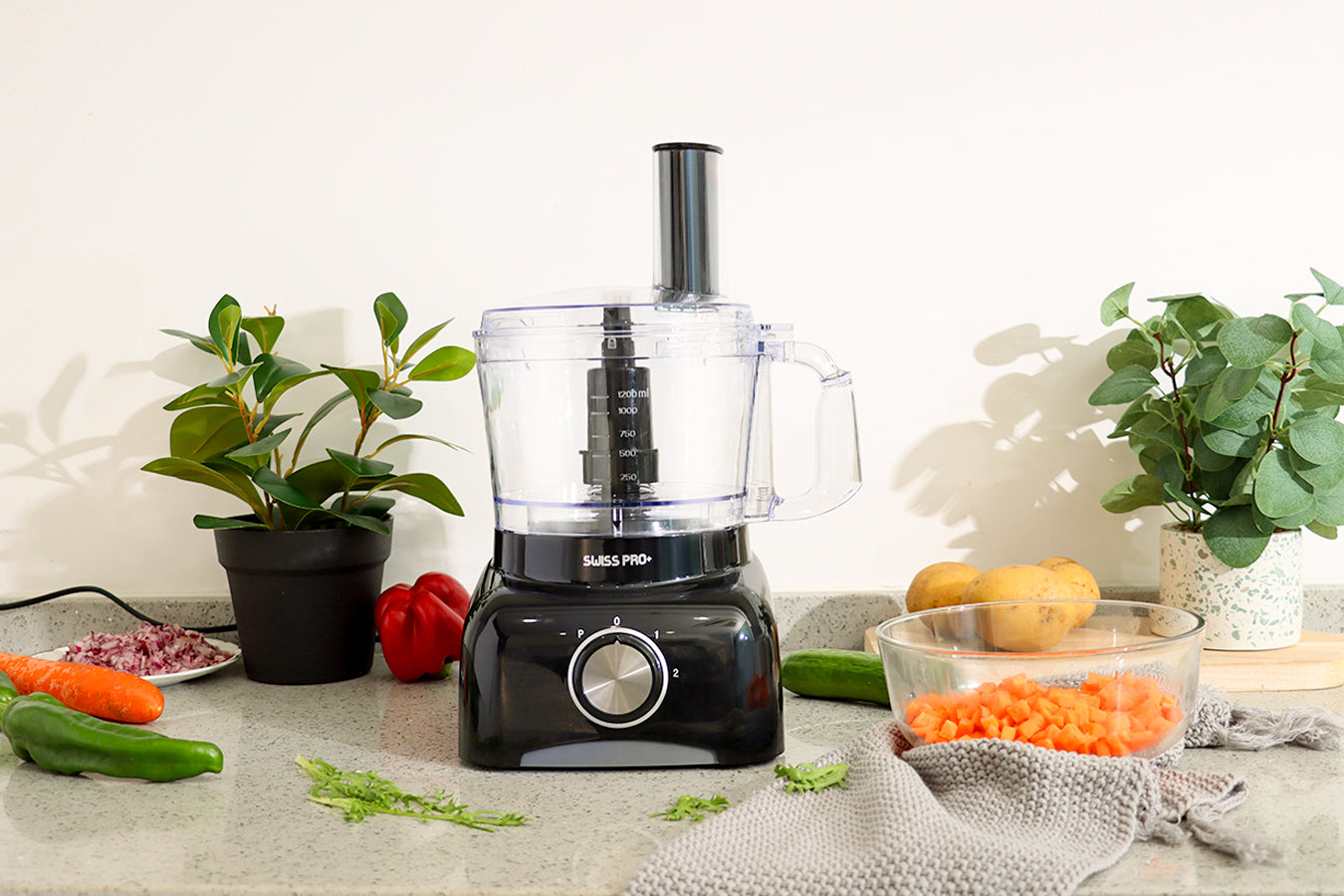 Food Processor 13 Pieces - Kitchen Mixer - Vegetable Cutter Electric  - Food Processor - Plastic - Black - 1.2 L - 800 W - SP-FOOD600.8B