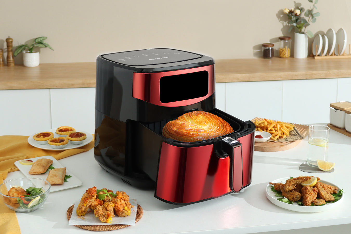Digital Air Fryer XXL - Stainless Steel - 10 Liters  - Red - 1800W - SP-AF9.2LR