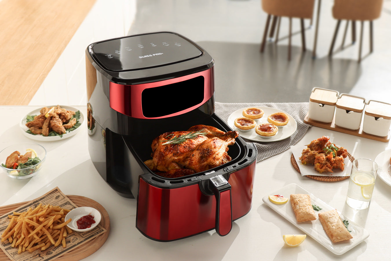 Digital Air Fryer XXL - Stainless Steel - 10 Liters  - Red - 1800W - SP-AF9.2LR