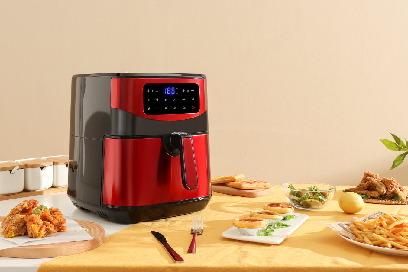 Digital Air Fryer XXL - Stainless Steel - 10 Liters  - Red - 1800W - SP-AF9.2LR