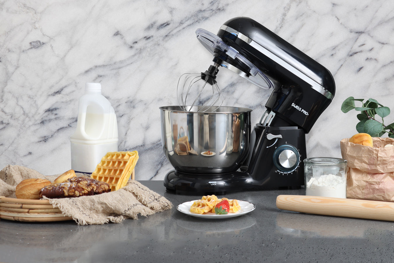 Powerful Food Processor - Stand Mixer - 6L - 1500W - Silver & Black - SP-KM1500B