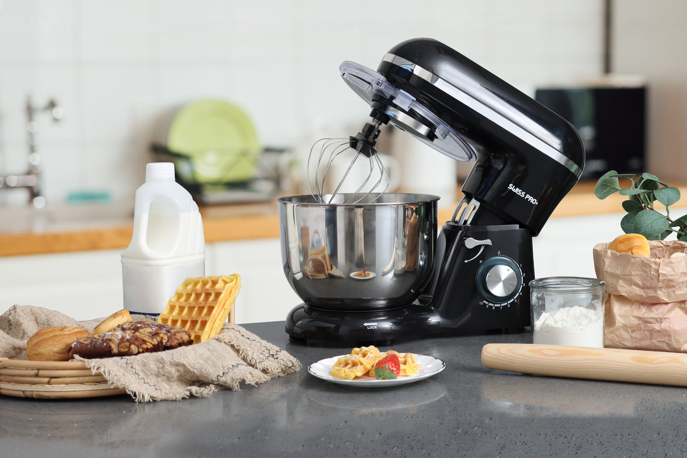 Powerful Food Processor - Stand Mixer - 6L - 1500W - Silver & Black - SP-KM1500B