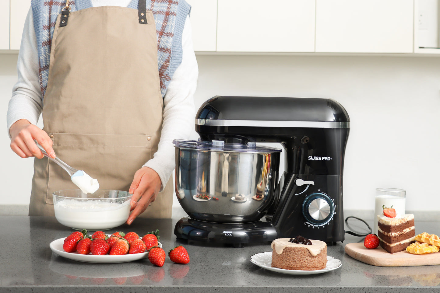 Powerful Food Processor - Stand Mixer - 6L - 1500W - Silver & Black - SP-KM1500B