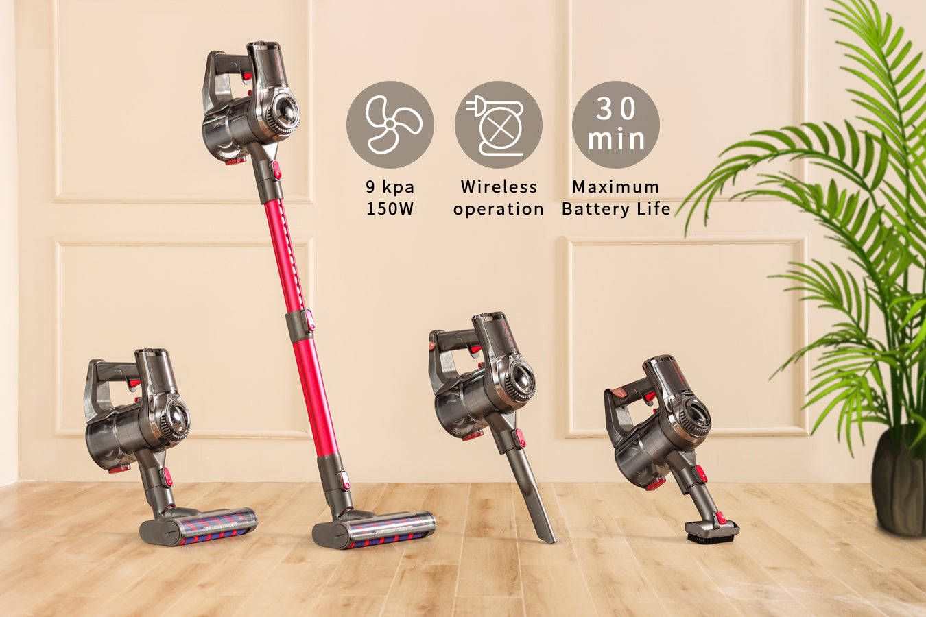 Vacuum Cleaner - Wireless Battery - 4-Layer Filter System - 150 W Cordless - Pink - 0.6 L - SP-VC12000-KP