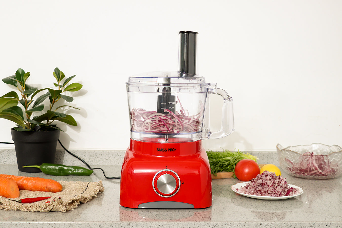 Food Processor 13 Pieces - Kitchen Mixer - Vegetable Cutter Electric  - Food Processor - Plastic - Red - 1.2 L - 800 W - SP-FOOD600.8R