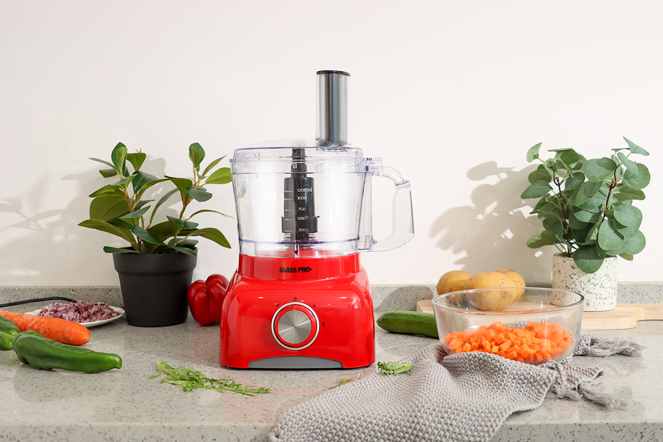 Food Processor 13 Pieces - Kitchen Mixer - Vegetable Cutter Electric  - Food Processor - Plastic - Red - 1.2 L - 800 W - SP-FOOD600.8R