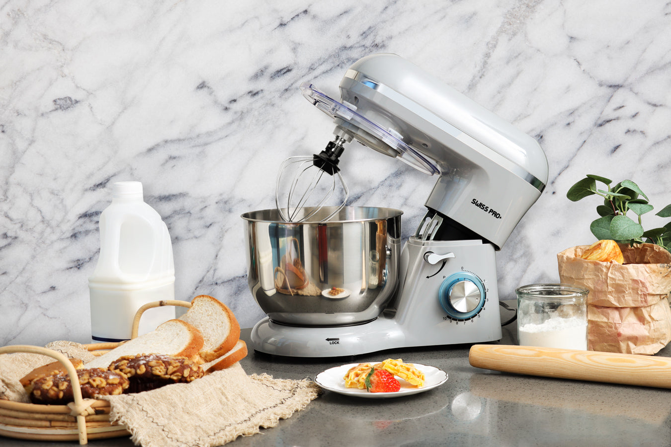 Powerful Food Processor - Stand Mixer - 6L 1500W - Silver & Grey - SP-KM1500G