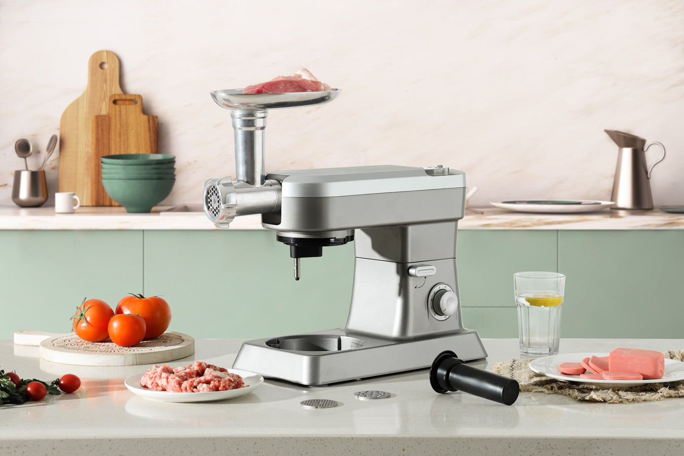 Food Processor 6.3L 1500W  - Powerful 3-in-1 - Blender, Meat Grinder, Mix  -  Silver - SP-PKM1900S