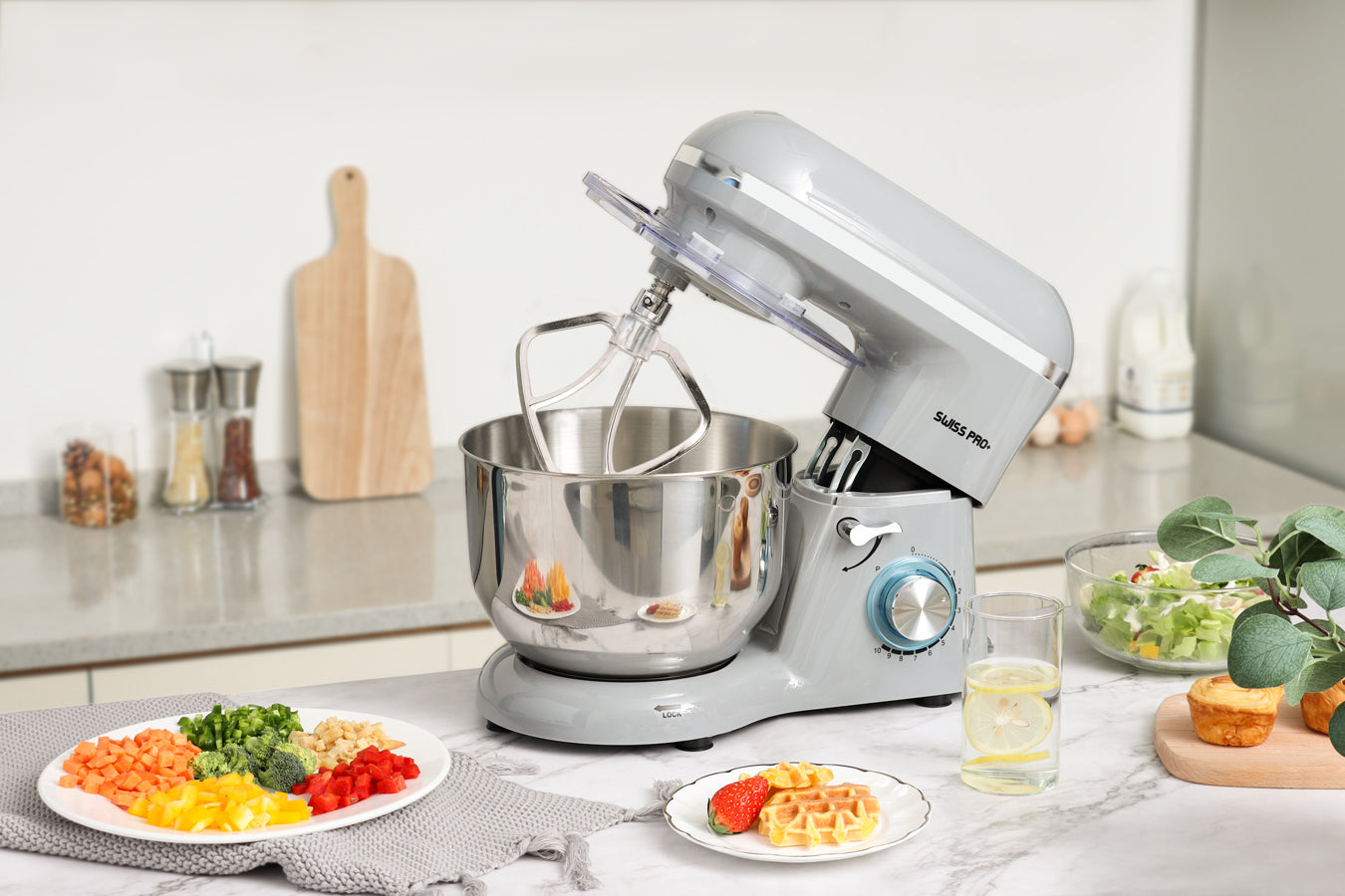 Powerful Food Processor - Stand Mixer - 6L 1500W - Silver & Grey - SP-KM1500G