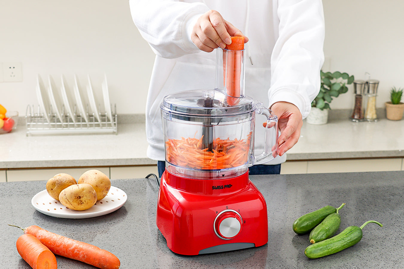 Food Processor 13 Pieces - Kitchen Mixer - Vegetable Cutter Electric  - Food Processor - Plastic - Red - 1.2 L - 800 W - SP-FOOD600.8R