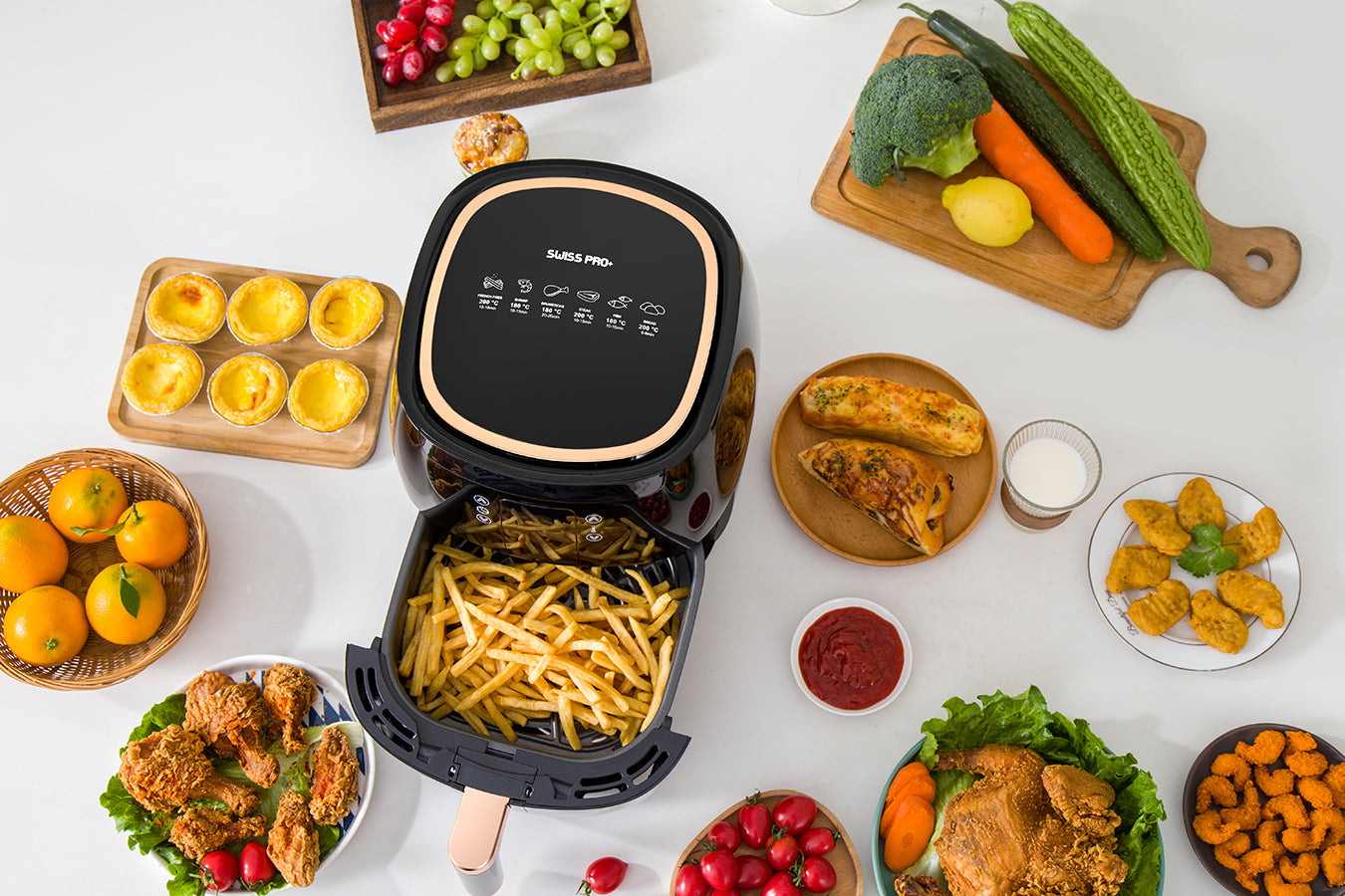 Digital Air Fryer -  7L - 1750W - Black - Stainless Steel - Deep Fryer - Hot Air Fryer without Fat - SP-DAF7LB