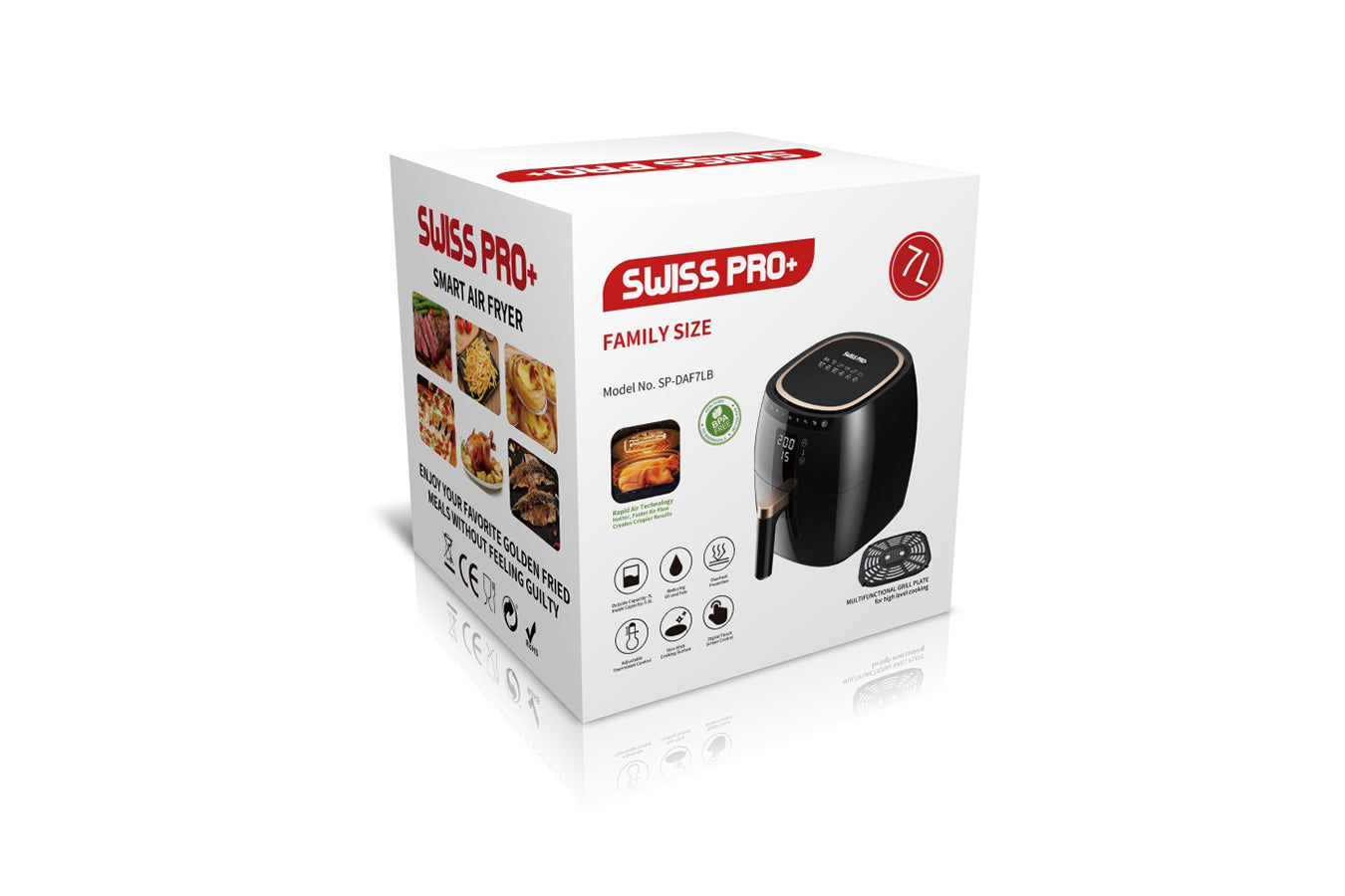 Digital Air Fryer -  7L - 1750W - Black - Stainless Steel - Deep Fryer - Hot Air Fryer without Fat - SP-DAF7LB