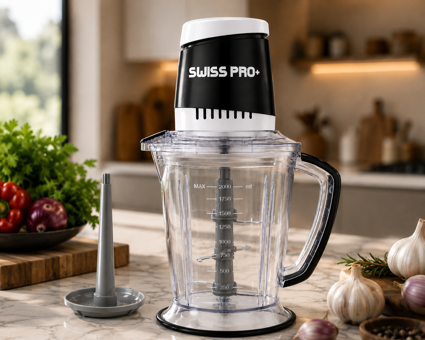 Swiss Pro+ 2L electric chopper 700W with 6 blades in black