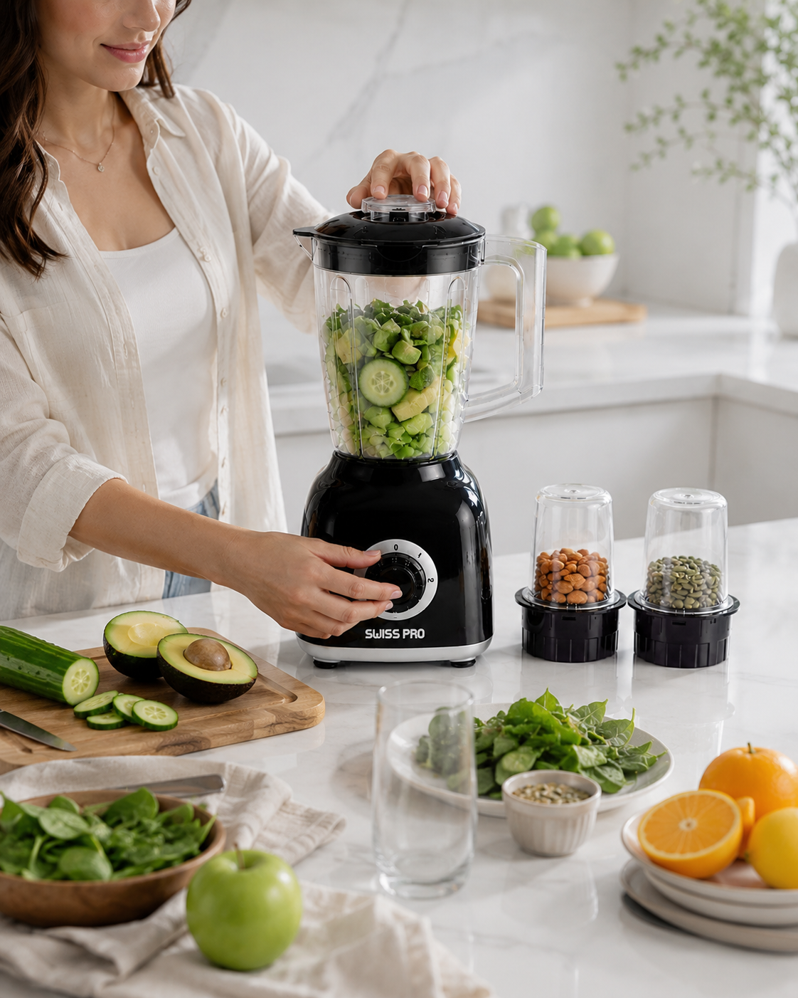 Blender + 2 grinder - 600W -1.6L - 2 Speeds - Black SPE-BL600WB