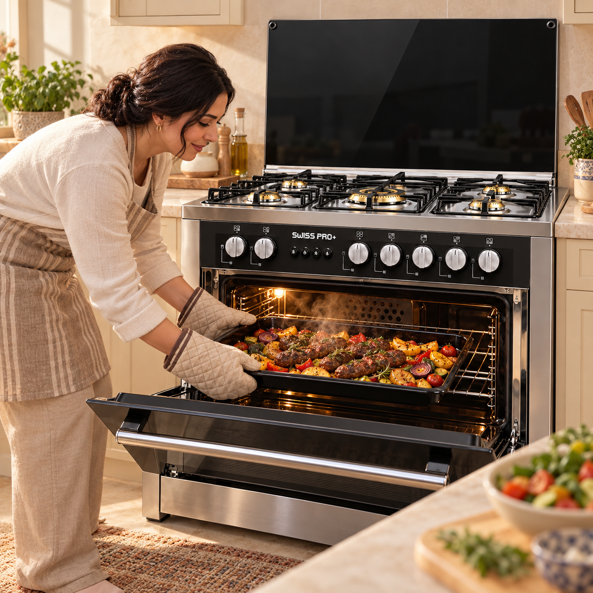 Gas Cooker 60x90 cm 5 Brass Burners - Full Stainless Steel - Fan & Grill - SPE-CKR-90-SS-002