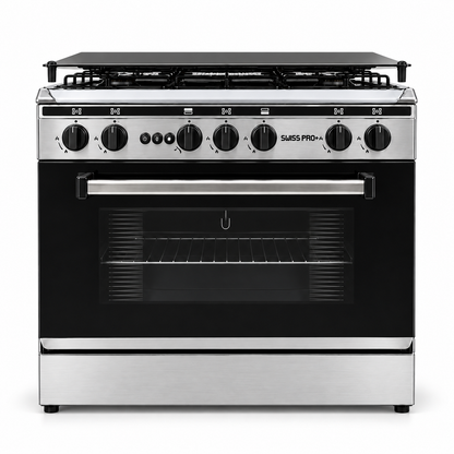 Swiss Pro+ 60x80 stainless steel gas cooker with glass cover closed - SPE-CKR-80-SS-001