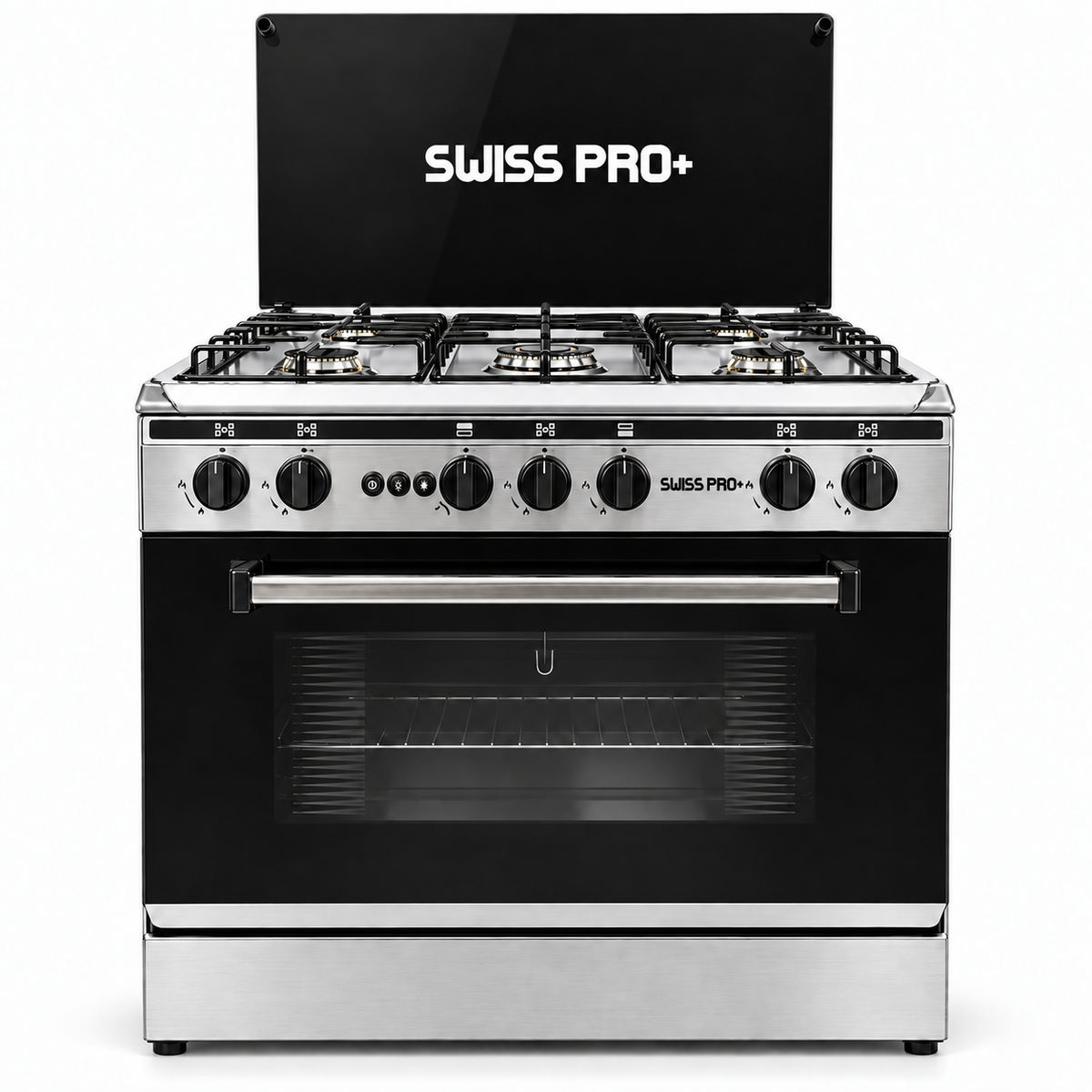 Swiss Pro+ gas cooker 60x80 cm 5 burners stainless steel with glass cover - SPE-CKR-80-SS-001