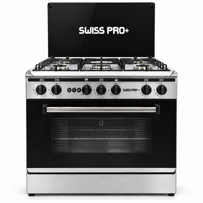 Swiss Pro+ gas cooker 60x80 cm 5 burners stainless steel with glass cover - SPE-CKR-80-SS-001