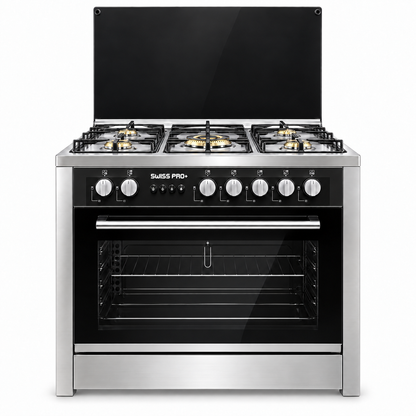 Swiss Pro+ gas cooker 60x90 cm 5 brass burners full stainless steel - SPE-CKR-90-SS-002