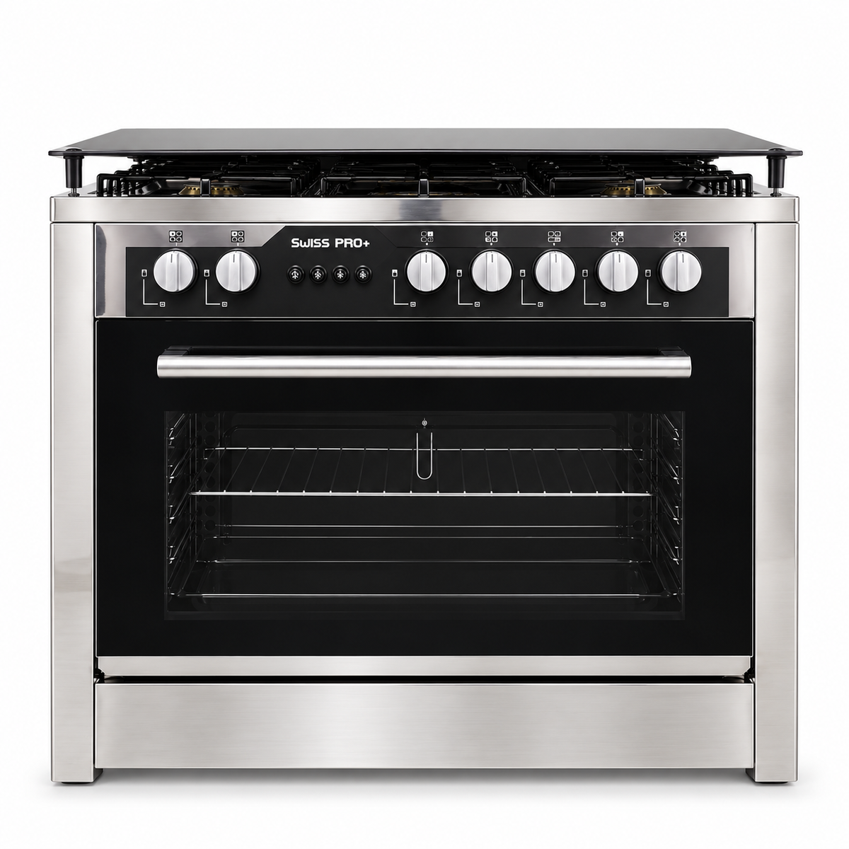 Swiss Pro+ 60x90 stainless steel gas cooker with glass cover closed - SPE-CKR-90-SS-002