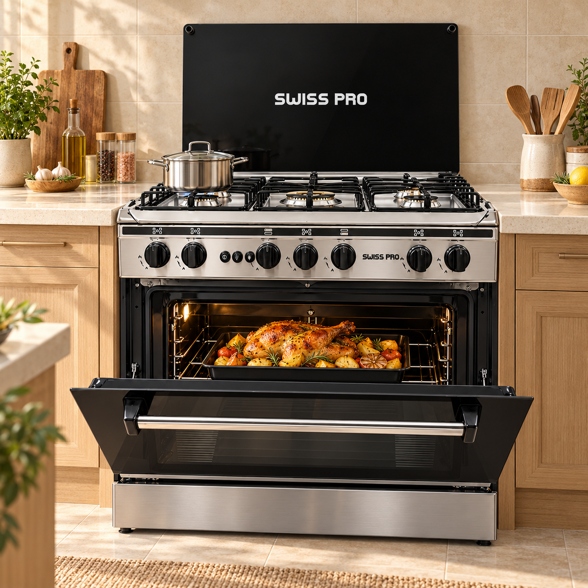 Gas Cooker 60x80 cm 5 Burners - Full Stainless Steel - Fan & Grill - SPE-CKR-80-SS-001