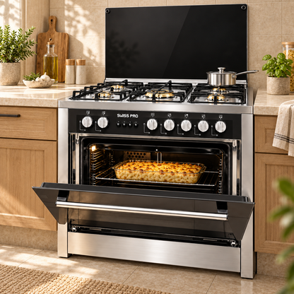Gas Cooker 60x90 cm 5 Brass Burners - Full Stainless Steel - Fan & Grill - SPE-CKR-90-SS-002