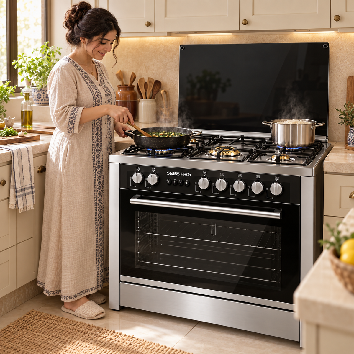 Gas Cooker 60x90 cm 5 Brass Burners - Full Stainless Steel - Fan & Grill - SPE-CKR-90-SS-002