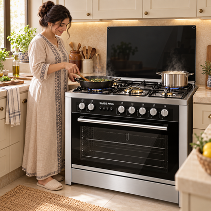 Gas Cooker 60x90 cm 5 Brass Burners - Full Stainless Steel - Fan & Grill - SPE-CKR-90-SS-002