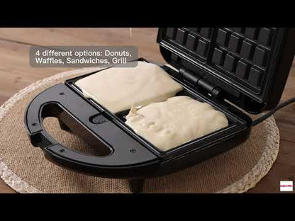 Sandwich Maker 4-in-1 - Toaster, Waffle Iron, Contact Grill, Doughnut Maker -Black - Stainless Steel - 750W - SP-SW750.4